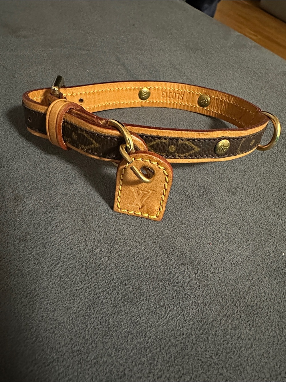 Louis Vuitton Brown and Tan Monogram Dog Collar with Gold Hardware